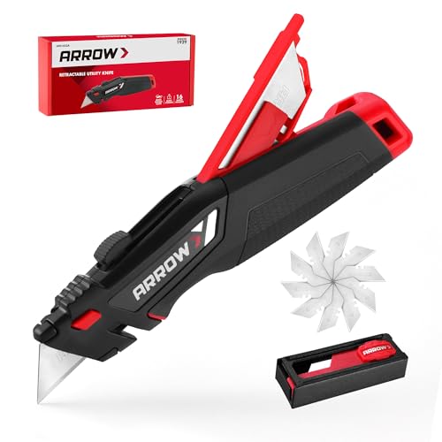 ARROW Retractable Utility Knife, Quick-Change Box Cutter with Blade Storage Design, Twine Cutter, Heavy Duty Aluminum Razor Knife with TPE Comfortable