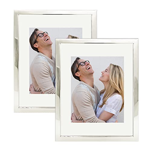 DECANIT 11x14 Metal Picture Frame Display Pictures 8x10 with Mat & 11x14 Without Mat Wall Gallery Photo Frames Pack Of 2,Silver Silver 11x14 2PACK