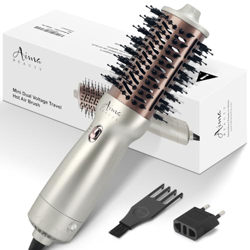Aima Beauty 4 in 1 Worldwide Travel Hot Air Brush Dual Voltage Blowout Brush Oval Shape One Step Volumizer Straightener Blow Dryer Brush Ionic Lock Mo