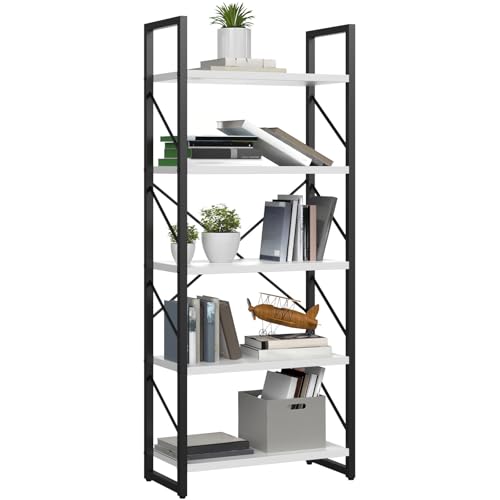 YITAHOME 5 Tiers Bookshelf, Classically Modern White Bookshelf, Book Rack, Storage Rack Shelves in Living Room-Home-Office, Books Holder Organizer for