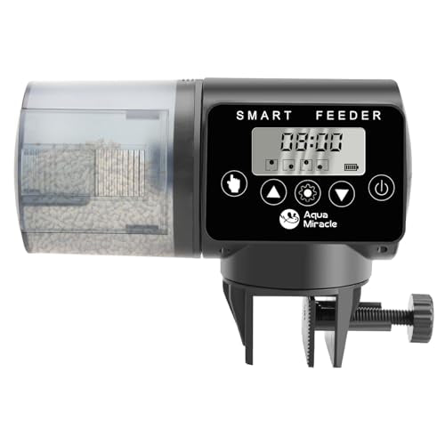 AquaMiracle Programmable Automatic Fish Feeder for Aquarium, Auto Fish Food Dispenser with Timer, Volume Adjustable Vacation Aquarium Feeder with Digi