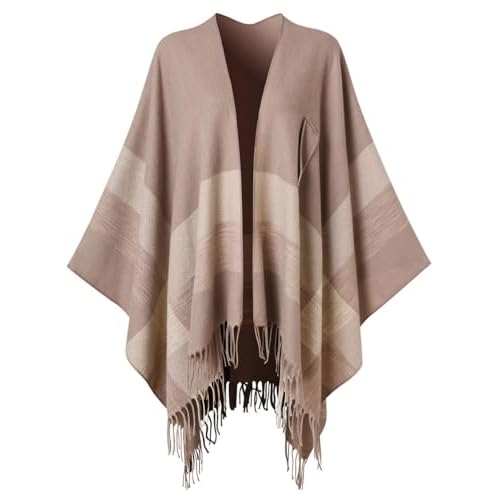 Ferand Women's Elegant Shawl Wraps Plaid Fringe Poncho Cozy Soft Blanket Scarf for Fall Winter Khaki