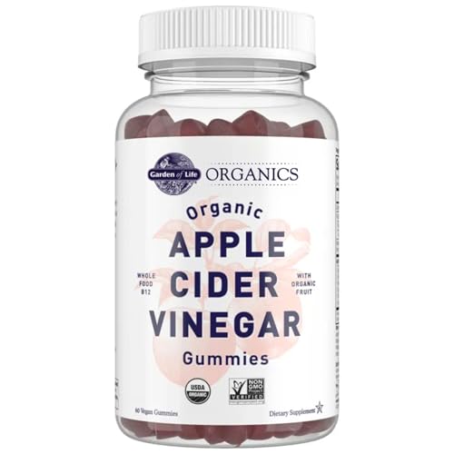 Garden of Life Apple Cider Vinegar Gummies USDA Organic ACV Gummy Vitamins Made with Real Fruit Blend, Whole Food Vitamin B12 - Vegan, Gluten Free, No