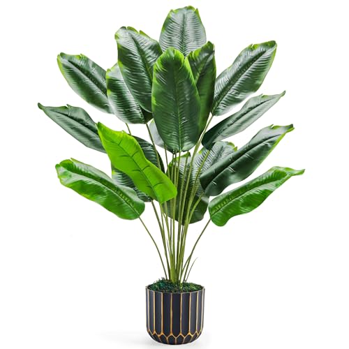 Der Rose 28" Tall Bird of Paradise Artificial Plants Tropical Fake Potted Banana Tree Faux Plants Indoor and Outdoor for Home Office Living Room Porch