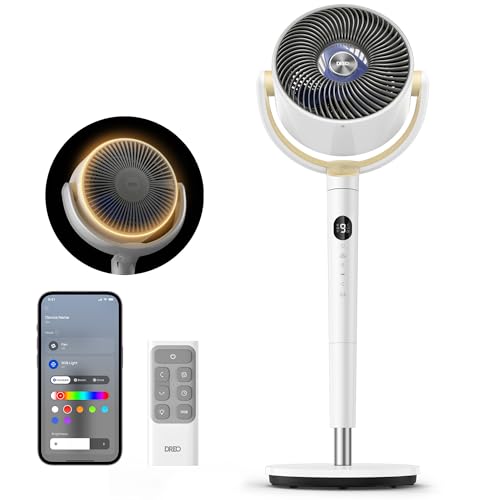 Dreo Smart Fan for Bedroom, 120° +120° Omni-Directional Oscillating Fans, 90ft Quiet Pedestal Fan with RGB Light, 9 Speeds, 6 Modes, 20dB, 8H Timer,