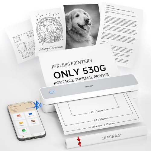 iDPRT Portable Thermal Printer,203DPI Wireless Bluetooth Small Printers for Travel,Office,Vehicles,Support 8.5" x 11" US Letter&A4 A5 Size, Compatible