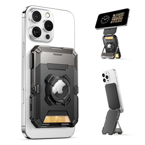 SUPCASE for MagSafe Wallet with AirTag Holder, Magnetic Airtag Wallet for Men, [Hold 5 Cards] [Adjustable Stand] [RFID Blocking] Phone Card Holder Tri