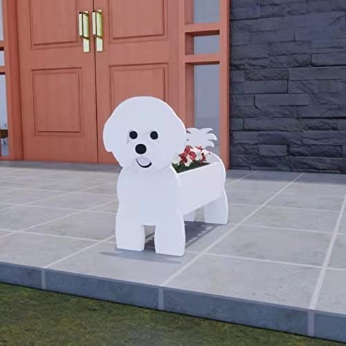 Cute Dog Planter Plant Pot,Pomeranian Schnauzer Plant Container Rack for Outdoor Indoor Plant Storage Containers for Plants and Stuff (Large,Bichon Fr