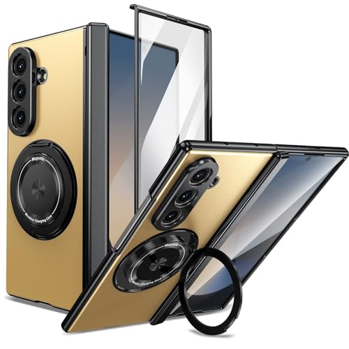 for Samsung Galaxy Z Fold 6 Case with Magnetic Ring Holder, 360 Rotating Bracket, Hinge Protection & Built-in Front Screen Protector, Slim Anti-Drop S