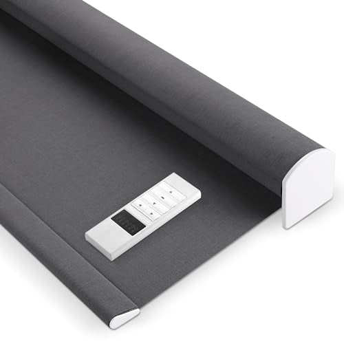 Zshine Rechargeable Motorized Roller Shades Blackout Fabric with Cross Texture Customize Size for Bedroom Living Room (82133E)