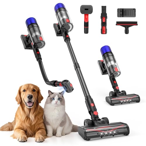Teendow Cordless Vacuum Cleaner, Stick Vac Specifically Handling Pet Hair, Up to 50 Minutes, 500W Powerful Suction, Rechargeable, Lightweight for Carp