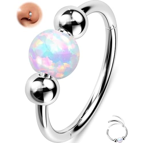 OUFER 20G-18G Nose Rings Hoop, Opal Nose Rings For Women, 316L Surgical Steel Nose Piercing Jewelry, Clicker Septum Rings, Nose Hoops, Cartilage Helix