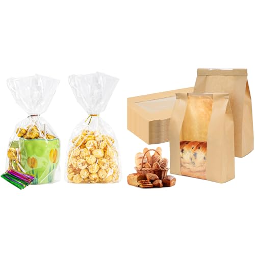 Bundle of 100 Pack Cellophane Bags and 150 Pack Sourdough Bread Bags for Toast Sandwich Cookie Snacks Packaging Storage
