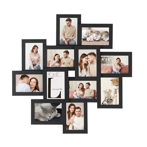 SONGMICS 4x6 Collage Picture Frames, 12-Pack Photo Collage Frame for Wall Decor, Glass Front, Assembly Required, Ink Black URPF22BK