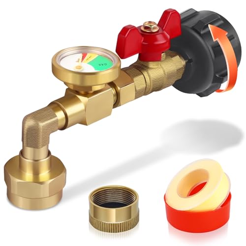 FANOVO Upgraded Propane Refill Adapter for 1 lb. Tanks, QCC1 Brass Propane Refill Elbow Adapter with Gauge & Control Valve, Propane Gas Adapter Conver