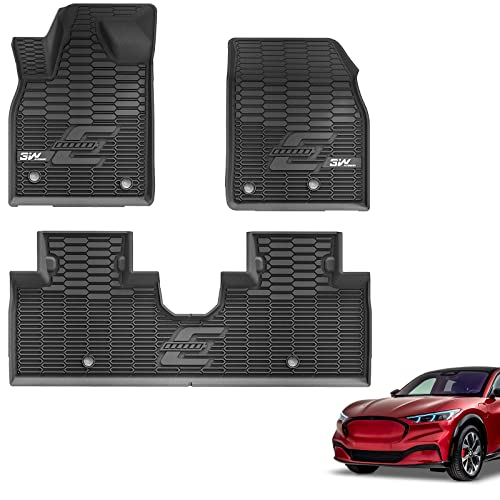 3W Ford Mustang Mach E Floor Mats Fit for 2021 2022 2023 2024 2025 TPE All Weather Car Accessories Custom Fit Floor Liner 1st and 2nd Row Full Set Car