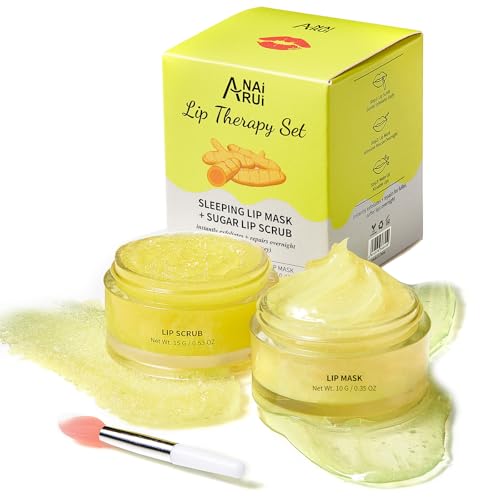 ANAI RUI Lip Care Kit - Sugar Scrub Set, Sleeping Mask & Exfoliator - Overnight Skin Treatment - Scrub & Moisturizer for Dry Chapped Cracked Peel Lips
