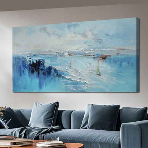 Ardemy Abstract Wall Art Canvas for Living Room Blue Coastal Sailboat Textured Bedroom Teal Artwork Home Office Kitchen Dining Room Wall Decor, Extra