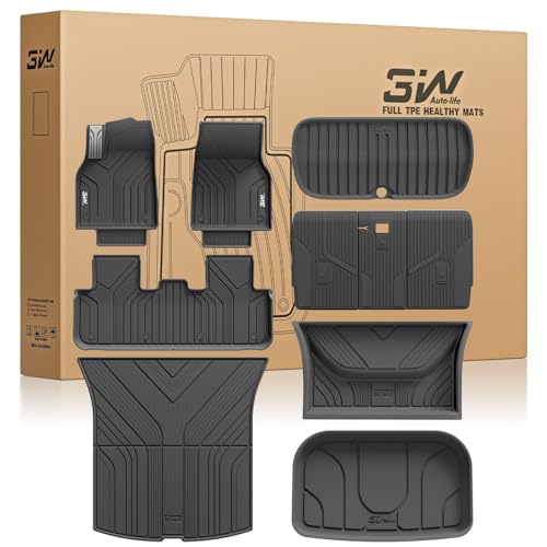 3W Tesla New Model Y Juniper Floor Mats and Cargo Liners, TPE Full Set Floor Liner for New Model Y 2025 2026, Cargo Mats and Seat Back Cover Protector