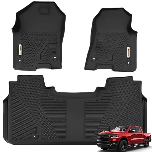 YITAMOTOR Floor Mats Compatible with 2019-2024 Dodge Ram 1500 Crew Cab New Body with Rear Under Seat Storage Box, TPE All-Weather Front 1st & 2nd Row,