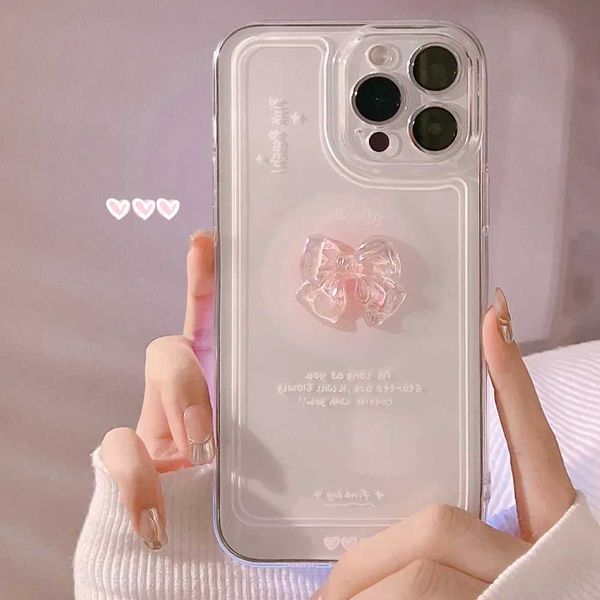 Cute 3D crystal bow knot transparent phone case suitable for iPhone 16 15 14 12 11 Pro Mini XS Max 8 7 Plus X XR shockproof cover M241012