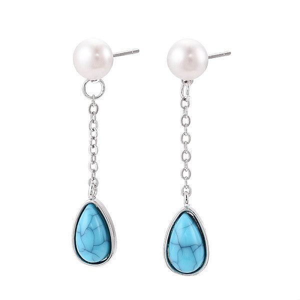 Boucles d'oreilles pendantes en laiton avec perles naturelles en forme de larme
