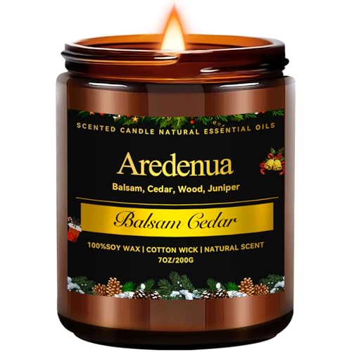 Balsam Cedar Candle | Christmas Scented Candle - Long Lasting Christmas Tree Pine Scent, Winter Holiday Candles - 7 oz Soy Candles Home Scented, Xmas