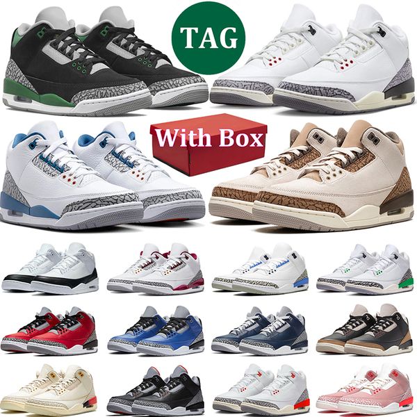 Com designer de caixas 3s Basketball Shoes 3 masculinos tênis ao ar livre treinadores esportistas de mulheres, novo estilo de cimento branco