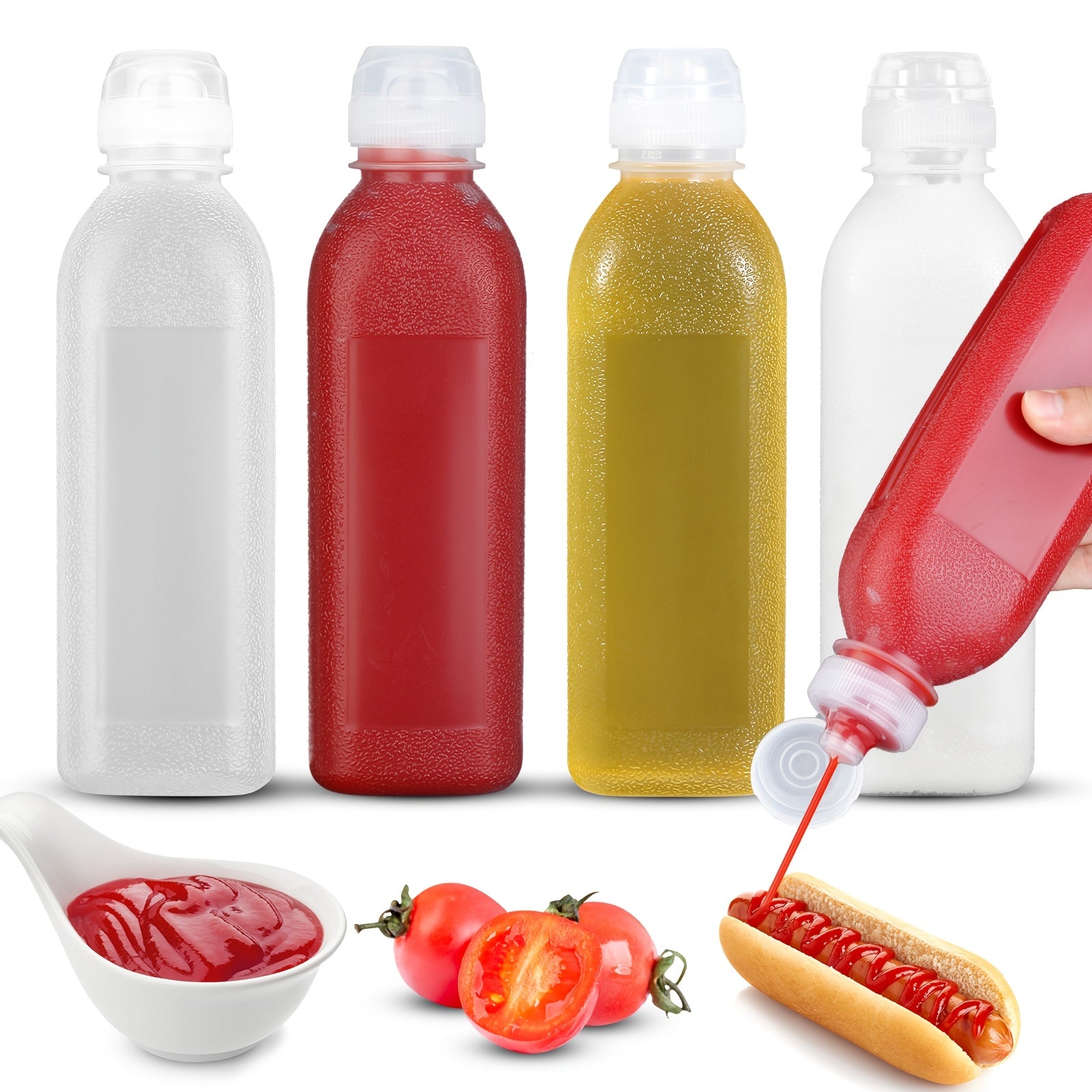 TEMU 4pcs Bpa-free Plastic Condiment Squeeze Bottles, Rectangle , Dressing, And Sauce Dispenser Bottles, 17 Oz (500ml), With Hand Wash Only, For