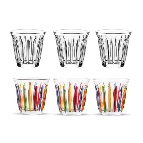 MHW-3BOMBER Small Glass Cups Set of 6 Drinking Glasses 3OZ Latte Glasses for Espresso, Beverage, Water, Whiskey, Juice, Cocktail, Beer G6192-OS Transp