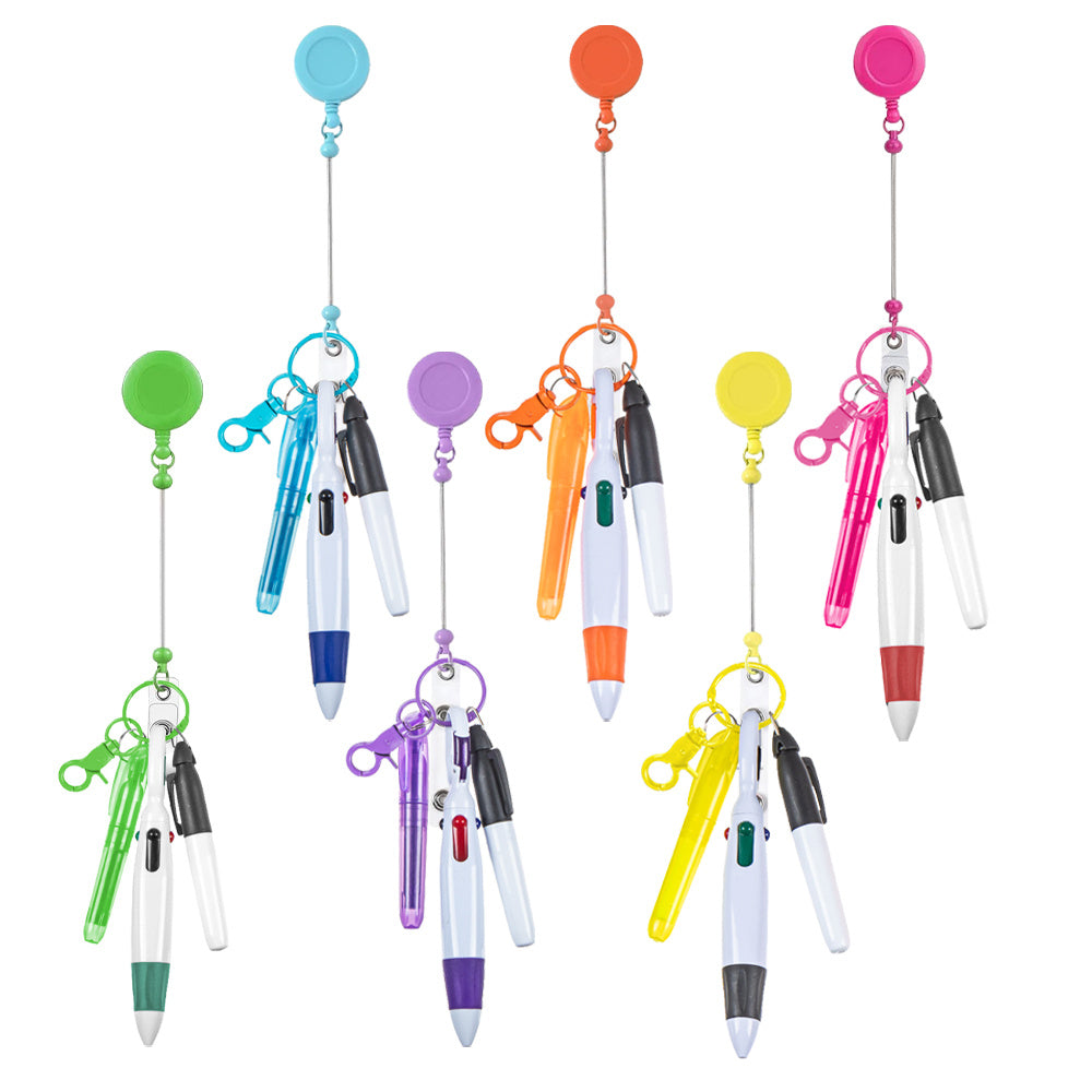 TEMU 6sets Beaded Nurse Pen Set Contains Highlighter, Marker, Ballpoint Pen And Retractable Badge Holder With Lobster Clasp A Gift For Nurses And