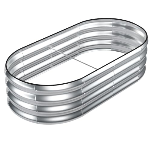 SnugNiture Galvanized Raised Garden Bed, 4x2x1ft Oval Metal Planter Box for Planting Outdoor Plants Vegetables Silver 4x2x1ft