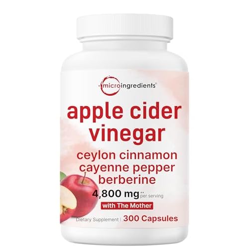 Apple Cider Vinegar with The Mother 4,800mg Per Serving, 300 Capsules | 4-in-1 ACV Complex | Ceylon Cinnamon, Cayenne Pepper, & Berberine | Immune, Di
