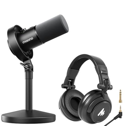 MAONO USB XLR Dynamic Microphone Studio Headphone Bundle,for Studio Recording Streaming Content Creation(PD00XT+MH601)