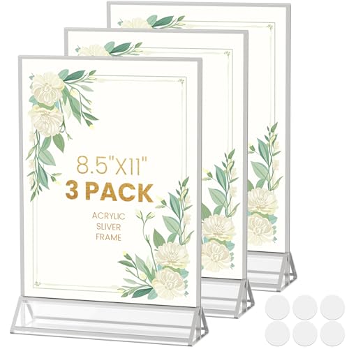 8.5X11 Sliver Frames Double-Sided Acrylic Sign Holder Sliver Picture Frames Flyer Holder for Menu Holder Wedding Table Number Holder Photo Frames with