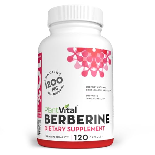 PlantVital Berberine 1200mg (2 caps) Non-GMO Supplement for Immunity Support and Normal Cardiovascular Health - 120 Count, Vegan, and Made in the USA