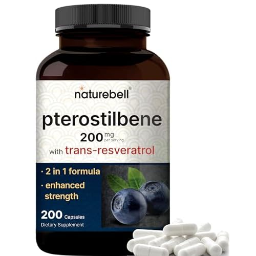 Pterostilbene with 98% Trans-Resveratrol, 200mg Per Serving, 200 Capsules | Naturally Sourced from Wild Blueberries – Antioxidant Supplement for Hea