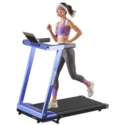 DeerRun Treadmills for Home with Incline and Handles, 3.0 HP Foldable Treadmill for Small Spaces, Folding Running Machine with Smart APP Blue Purple a