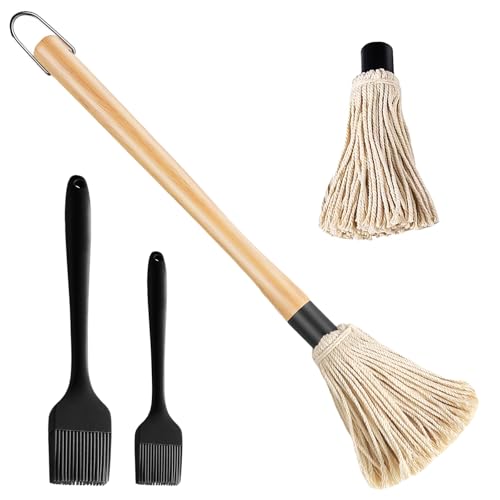 Basting Pastry Brush and BBQ Mop Cooking - ZQDFLME Sauce Brush Set with Heat Resistant Silicone Brushes for Grilling, Kitchen Cooking,Smoking Steak (4