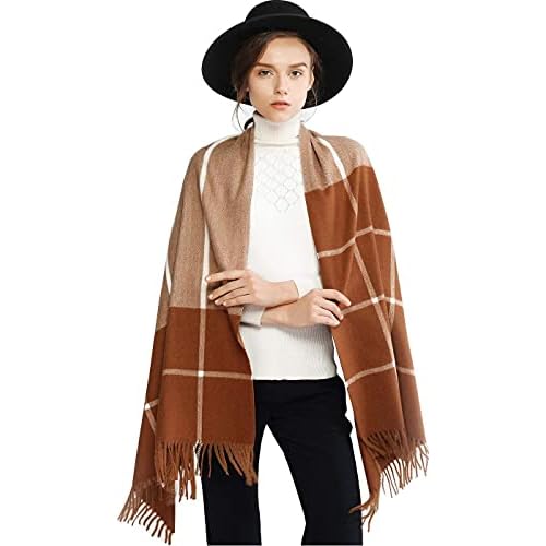 RIIQIICHY Winter Scarfs for Women Pashmina Shawls and Wraps for Evening Dresses Warm Blanket Scarf Plaid Oversized Scarves Brown