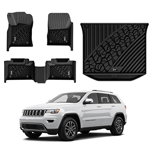 3W Floor Mats & Cargo Liner Fit for Jeep Grand Cherokee 2016-2021- Grand Cherokee WK 2022 2023 (Non L), TPE All Weather Custom Fit 1st and 2nd Rows Ca