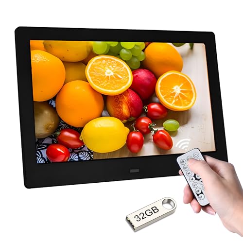 Zedify 7" HD IPS Digital Photo Frame - 1080P Video, Auto Power On-Off, Image Preview, MP3, Calendar Clock, USB with Remote Control + 32GB USB Driver (