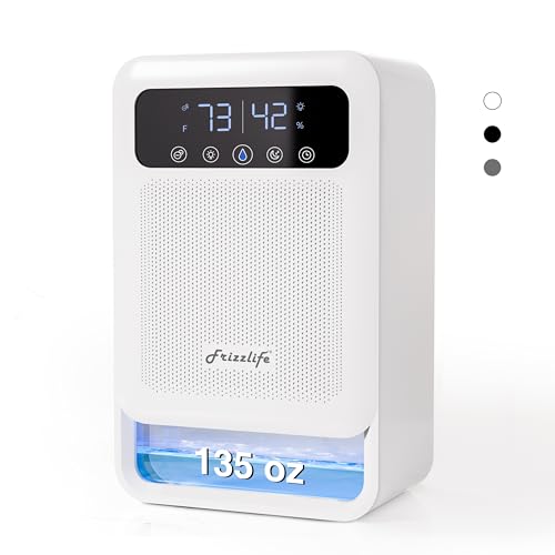 Frizzlife DH80 Air Dehumidifier, 135oz Water Tank W-Purifying Function, Quiet Small Dehumidifiers With Sleep Mode For Home, Bedroom, Bathroom, Basemen