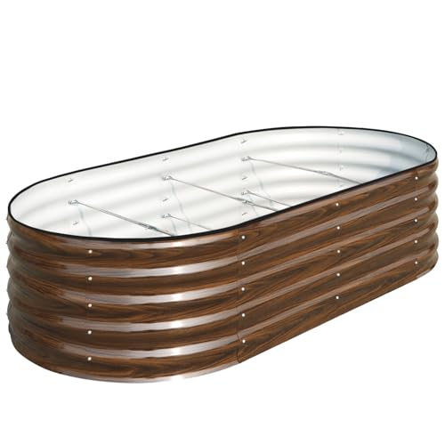 SnugNiture Galvanized Raised Garden Bed, 8x4x1.5ft Oval Metal Planter Box for Planting Outdoor Plants Vegetables Brown 8x4x1.5ft