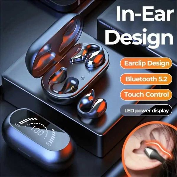 TWS Wireless Headphones Bluetooth 5.2 Bone Conduction Earphones Earclip Design Touch Control LED In Ear Earbuds Sports HeadsetsCL240801