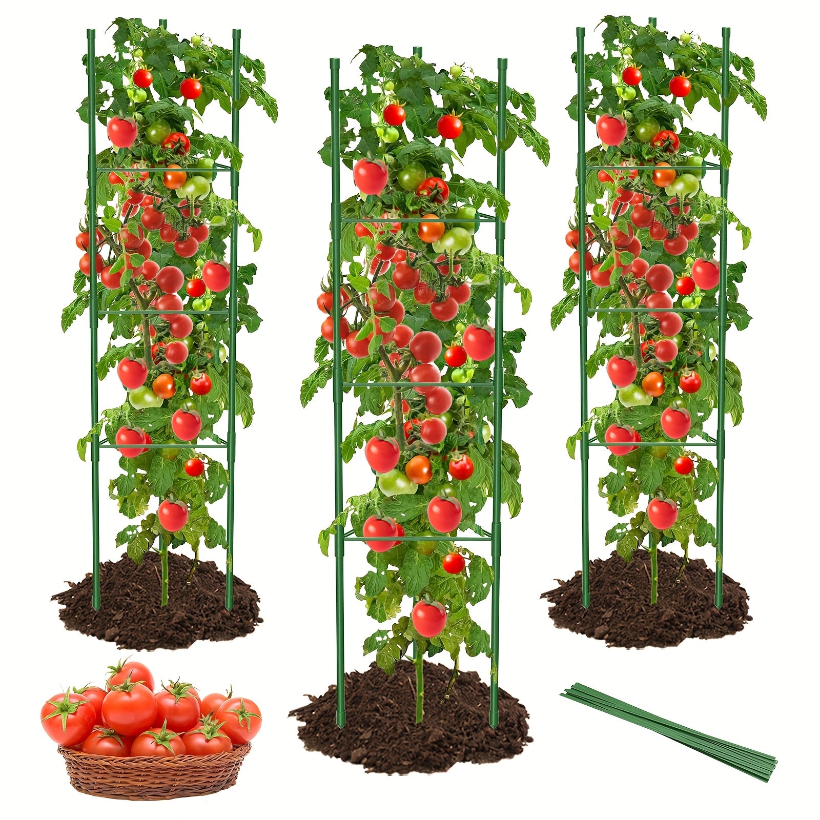 TEMU 3pcs 51 Inch Rustproof Outdoor Rack, Locking Mechanism & Adjustable Height 1 For Tomatoes, Vegetables, Fruits, Planters & Vines