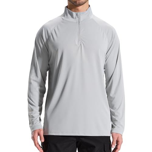 LOOGU Men's Quarter Zip Golf Pullover Long Sleeve 1-4 Zip Mock Neck UPF50+ Shirts Running Athletic Hiking Quick Dry Outdoor Gray XX-Large