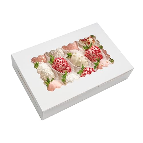 30 Pack Treat Boxes 12x8x2.5inch Bakery Boxes with Window Cookie Boxes for Packaging Gift Giving Dessert Boxes for Chocolate Covered Strawberries, Don
