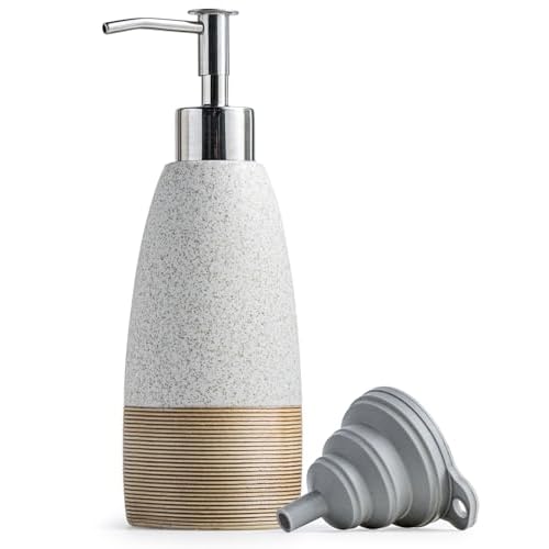 12oz Dish Soap Dispenser with Plastic Pump & Stainless Steel Pump for Hand Soap, Shampoo, Lotion, Conditioner, Ceramic Refillable Soap Bottle with Sil