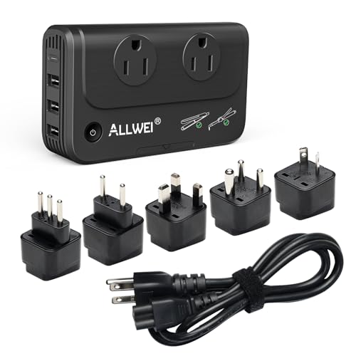 ALLWEI Travel Voltage Converter 220V to 110V Power International Travel Adapter for Hair Straightener-Curling Iron, Universal Power Plug Adapter UK, U